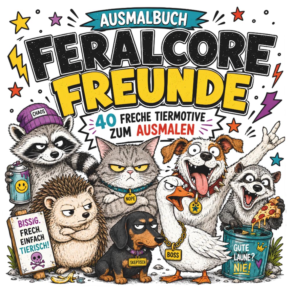 Feralcore Freunde: 40 freche Tiermotive zum Ausmalen