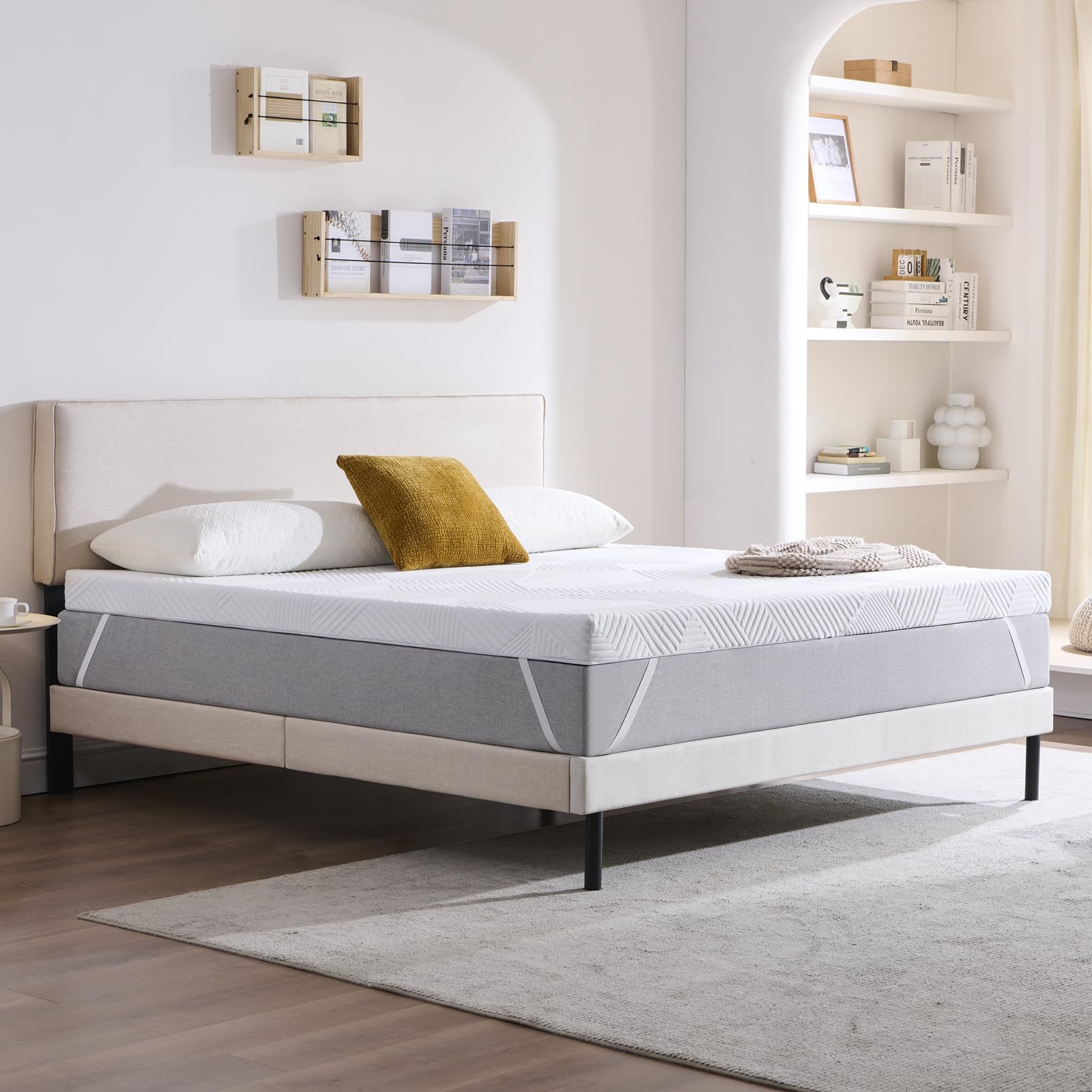 Twirest Surmatelas 140 x 190CM, Épaisseur 7,5CM, Mousse Mémoire à Gel, Confortable et Respirant, avec Design Antidérapant et Housse de Matelas Amovible et Lavable