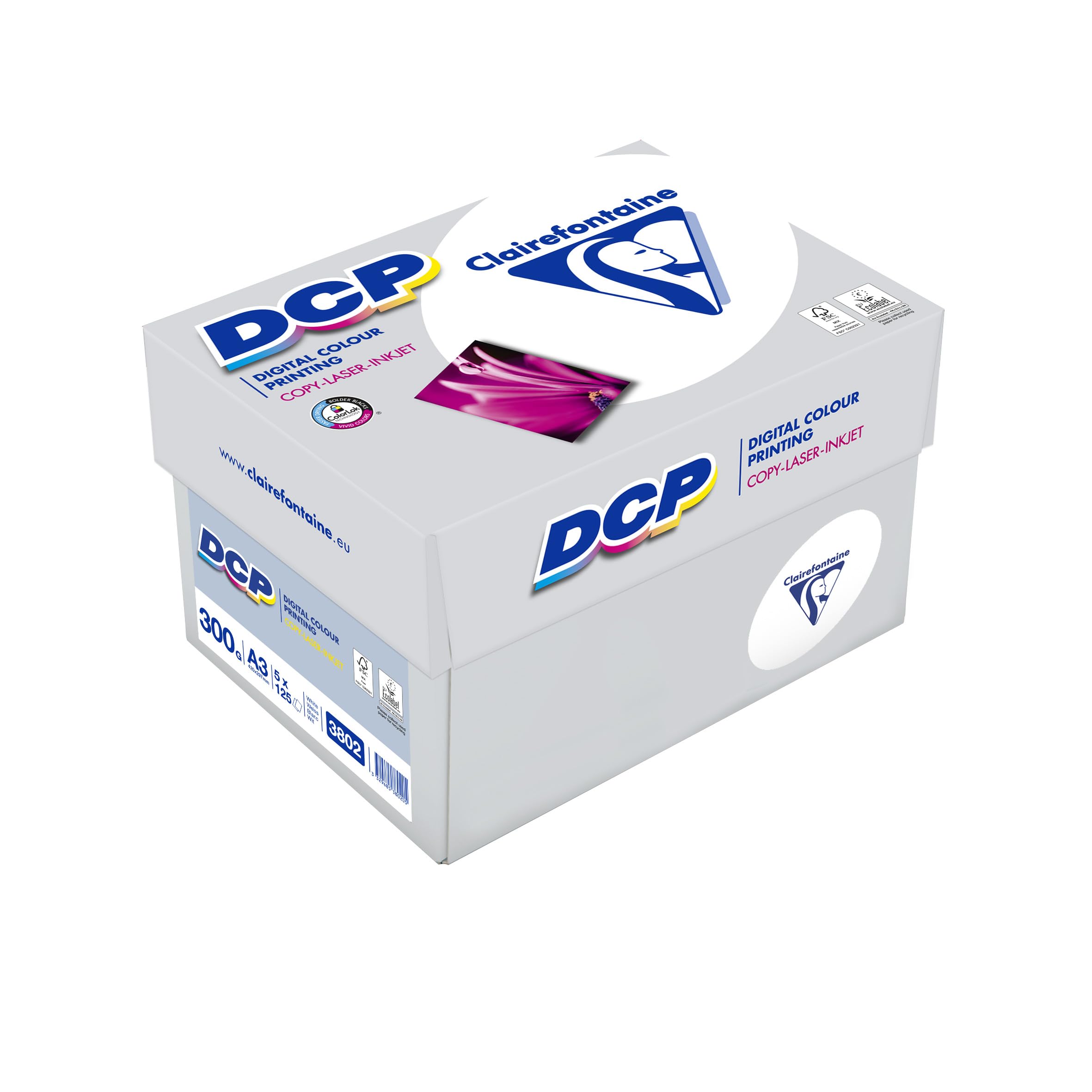Clairefontaine 3802C - Caja de papel Digital Color Printing contiene 5 packs. - A3, 300g/m2, Total de hojas por caja: 625 - Color: Blanco (170 CIE)