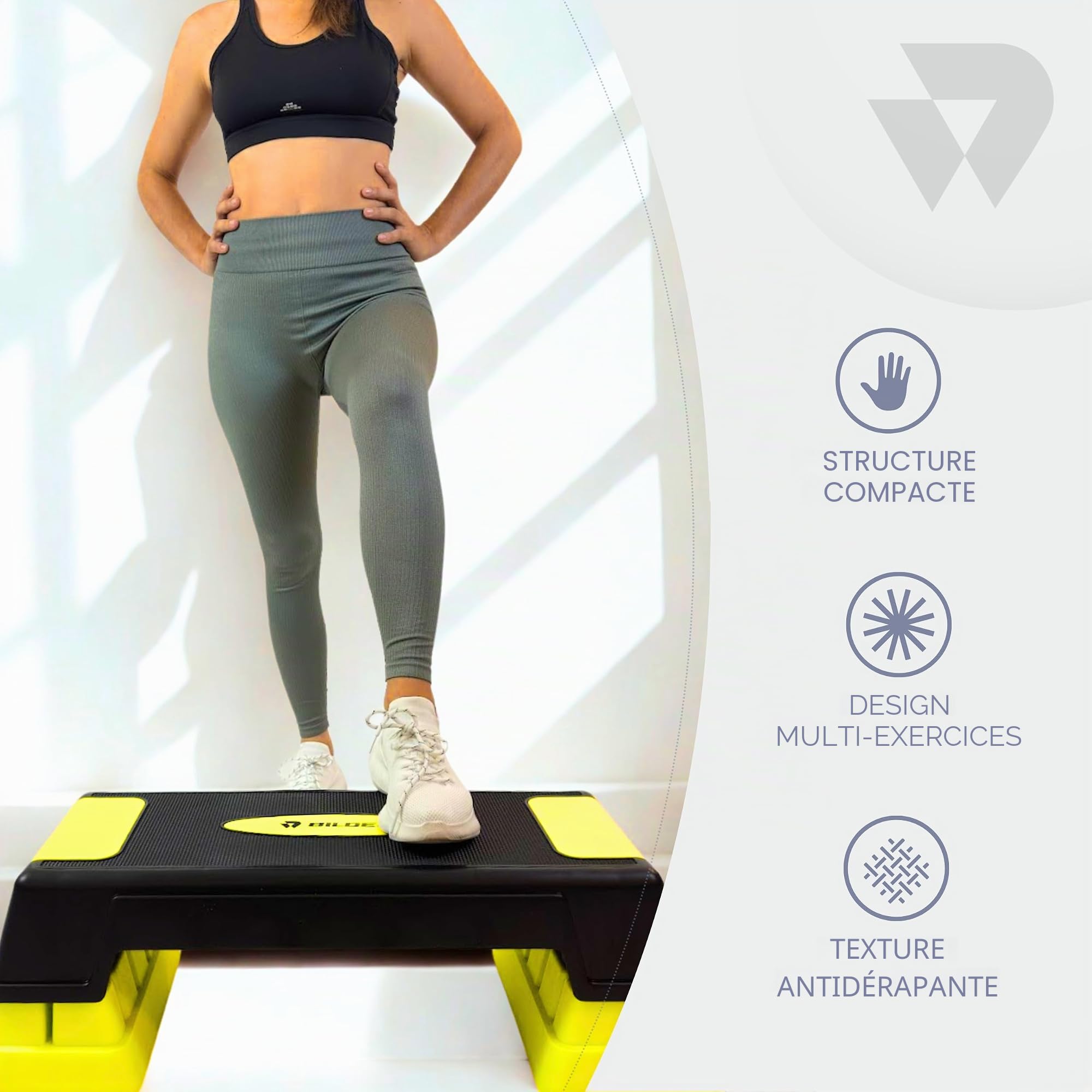 BILDER - Étape d'entraînement aérobie, stepper fitness maison et gym antidérapant, hauteur réglable, repose-pieds idéal pour améliorer la force et la coordination, capacité de charge 150 kg, exercices