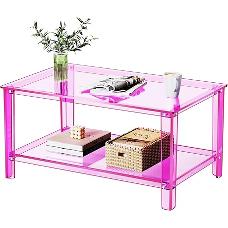 Charming Colorful Abstract Coffee Table with Nomal 2 Tier Shelf