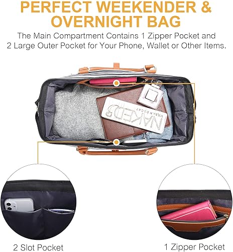 Miniatura 6 de Sucipi Bolsas de lona para mujer, bolsas de lona de viaje con compartimento para zapatos, bolsa de viaje para noche, bolsa de lona con bolsa de aseo