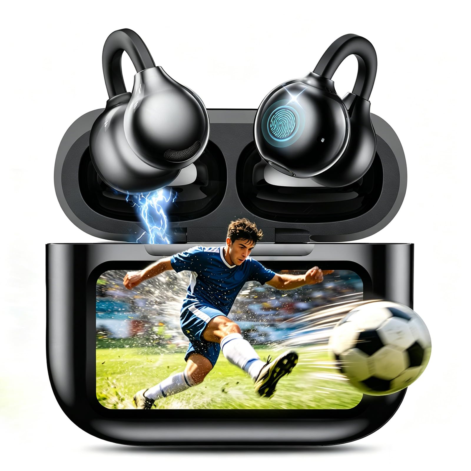 イヤホン Bluetooth ワイヤレスイヤホン【2026年の衝撃作·ディスプレイ付きのイヤーイヤホンが登場】次世代タッチスクリーン操作 骨伝導イヤホン超え イヤーカフ 開放型設計 Bluetooth6.0 UFT3.0完全防漏音 500mAh大容量 NSQVP4.0音質補強 歌詞リアルタイム表示 通話ノイズキャンセリング Type-C急速充電 通勤/スポーツ/ビジネス対応