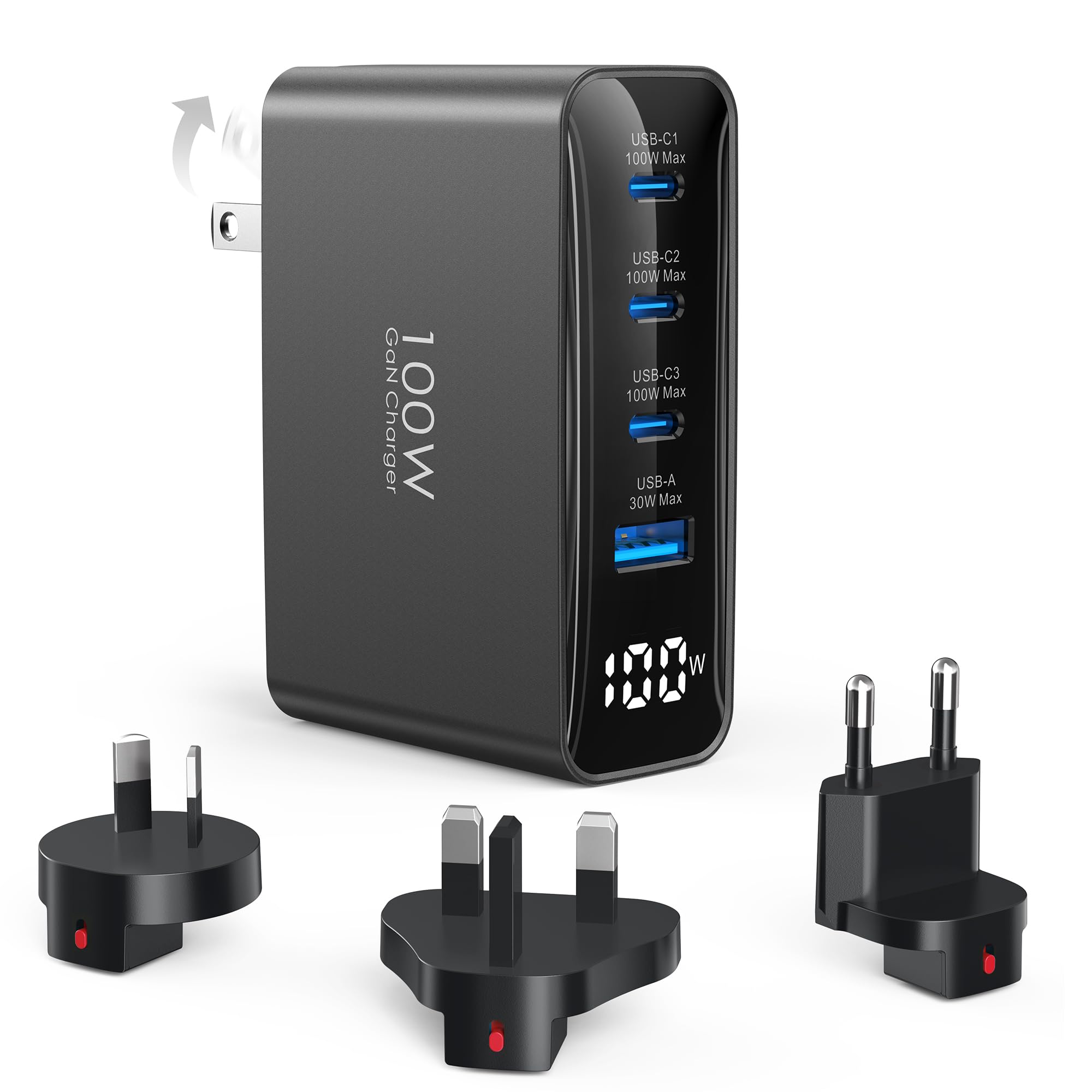 100W USB C Ladegerät, 4-Port Schnellladegerät mit LED Display