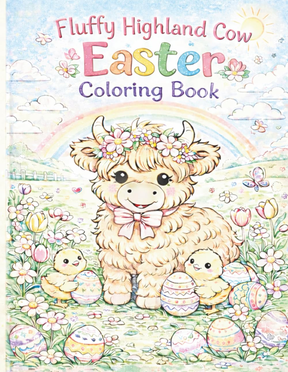 Fluffy Highland Cow Easter Coloring Book