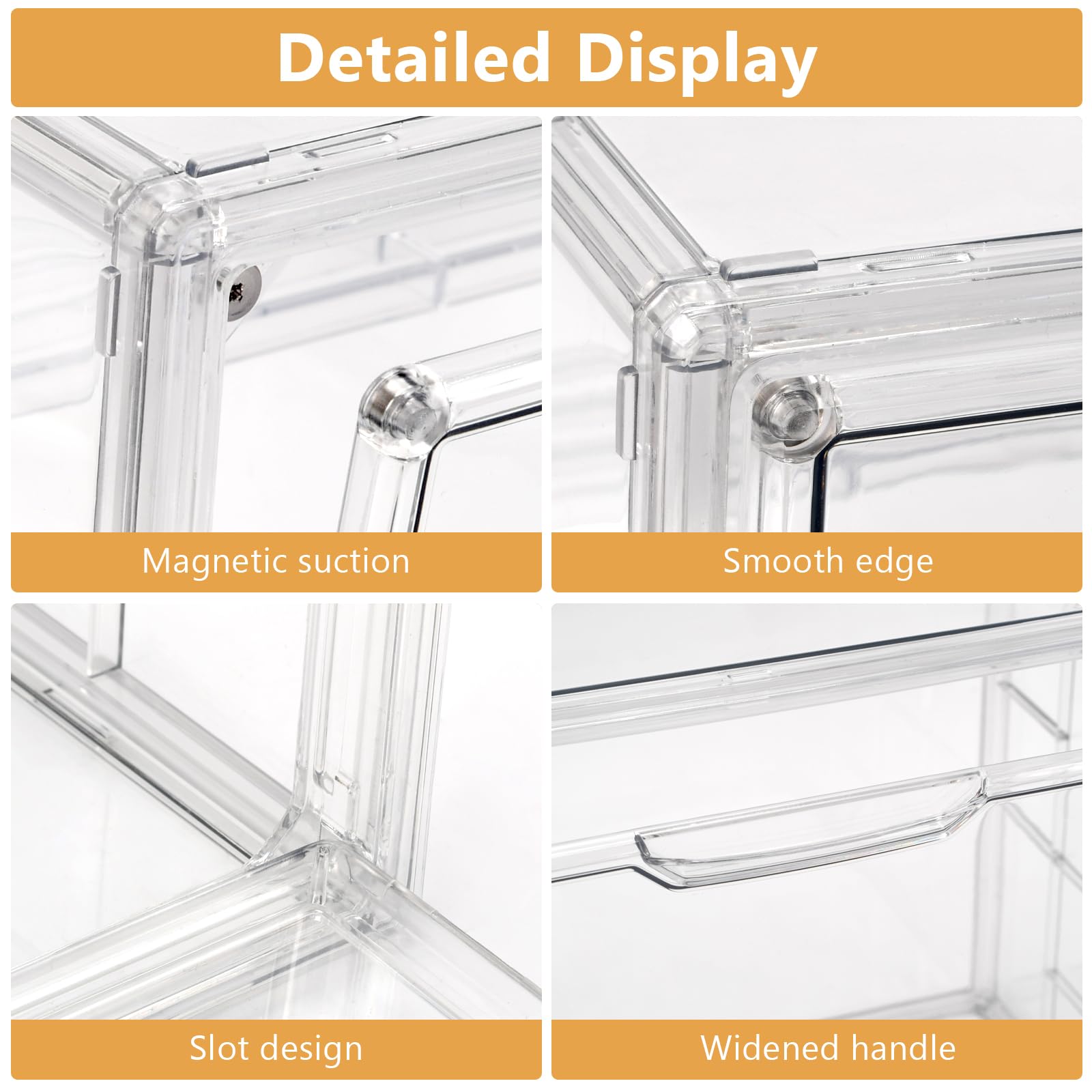 4 Tiers Clear Ddisplay Cases for Collectibles, Acrylic Storage Organizers Box with Magnetic Door, Desktop Clear Showcase with 3 Adjustable Divider Storage Box for Action Figure