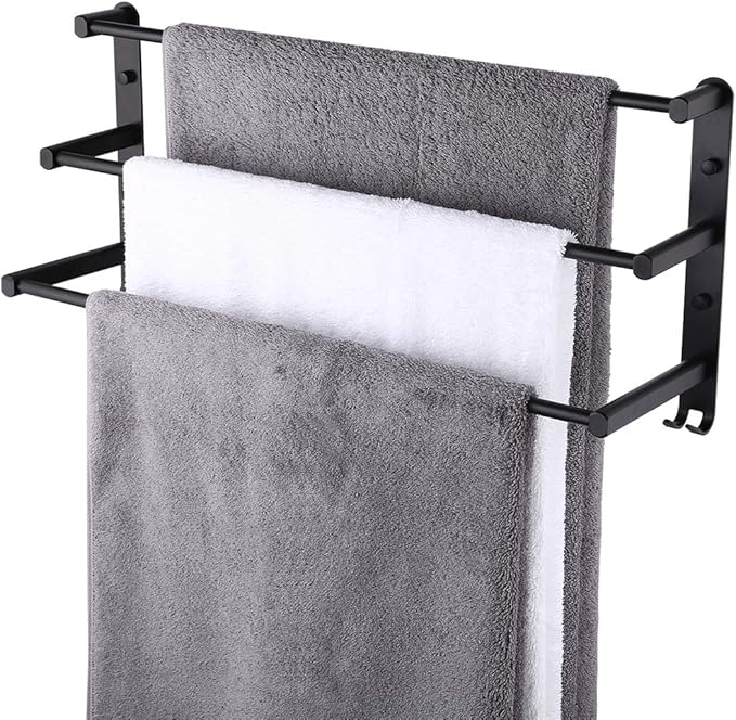 KES 3Tier Black Towel Bar 24 Inch Bathroom Towel Rack Towel Holder Rustproof Towel