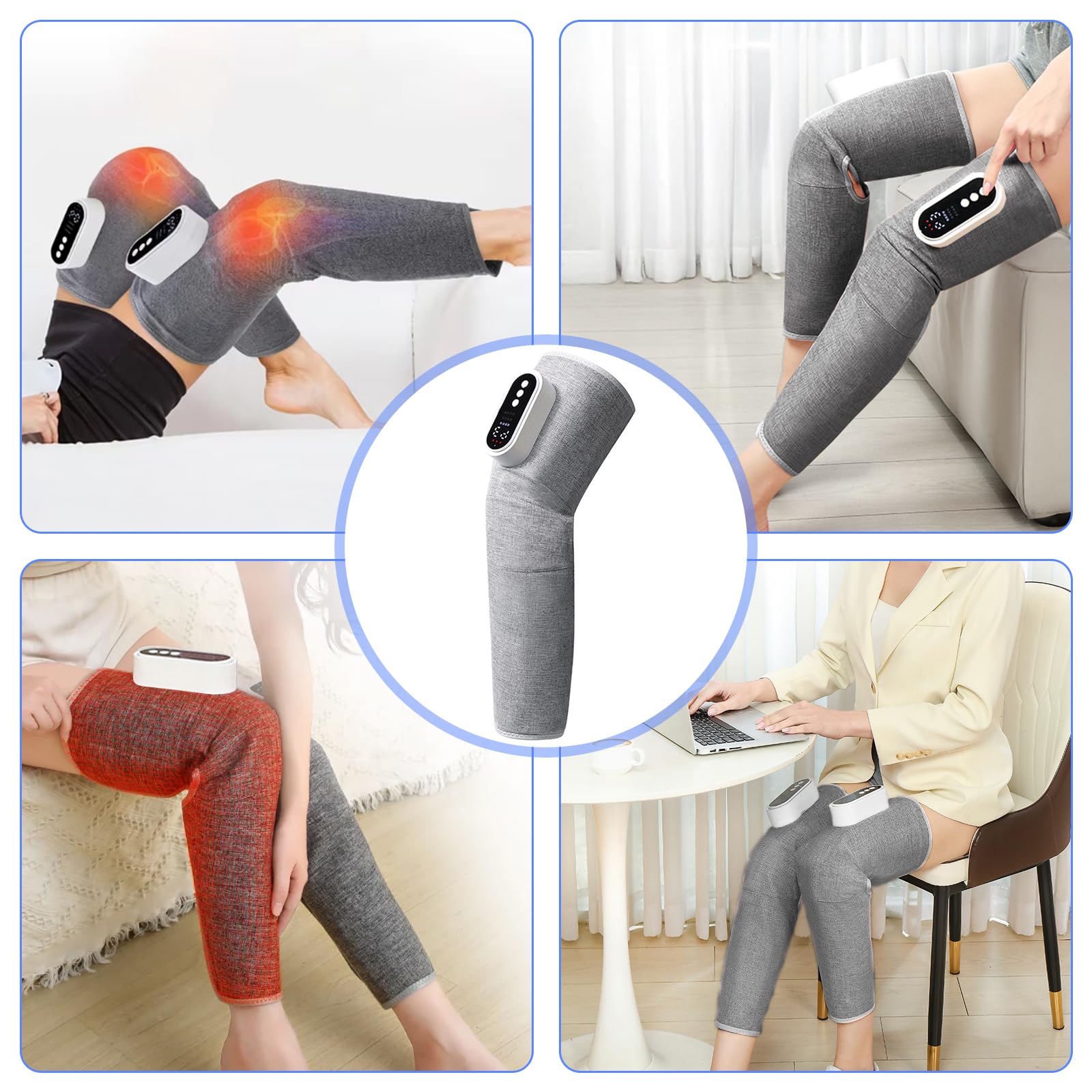 Masajeador de Piernas Inalámbrico, Masajeador de Presoterapia con 3 Modos, Intensidad y Calefacción de Rodilla, Masajeadors Eléctrico con Bolsa de Aire de Piernas para el dolor y la circulación