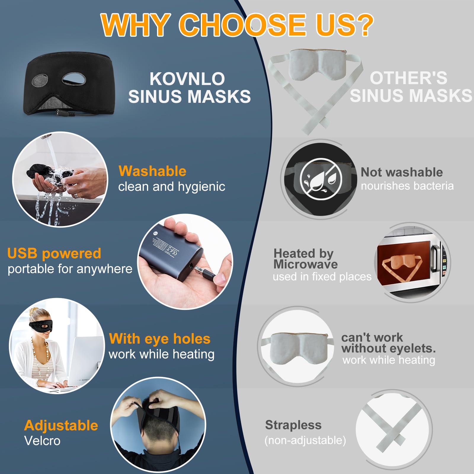 KOVNLO Sinus Pressure Relief Mask, USB Heated Migraine Mask