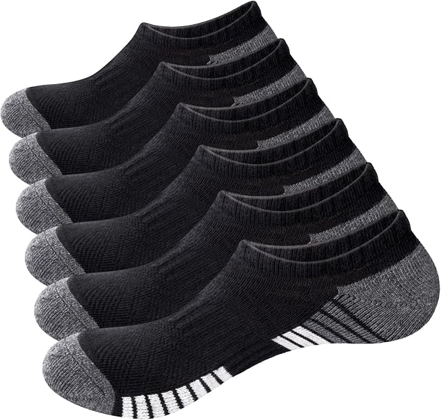 YUEDGE Trainer Socks Cushioned Low Ankle Socks Breathable Cotton No Show Running Sports Socks for Women Size 2-5/4-7/8-11, 6 Pairs