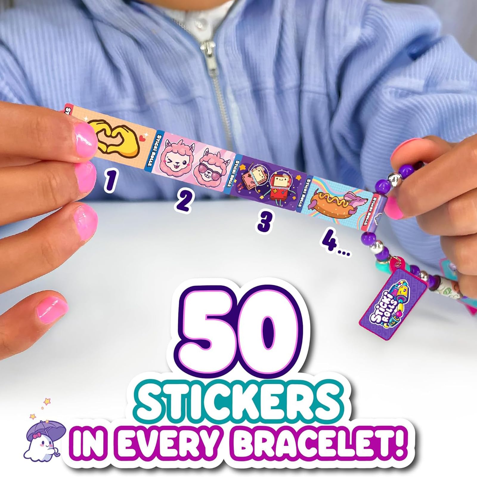 Sticky Rolls Bracelet, DIY Sticker Making Kit for Kids, Wearable Crafting Fun with 50pcs Random Sticker Bracelets, Creative Jewelry Making Set for Girls, Adjustable Bangles for Kids 2