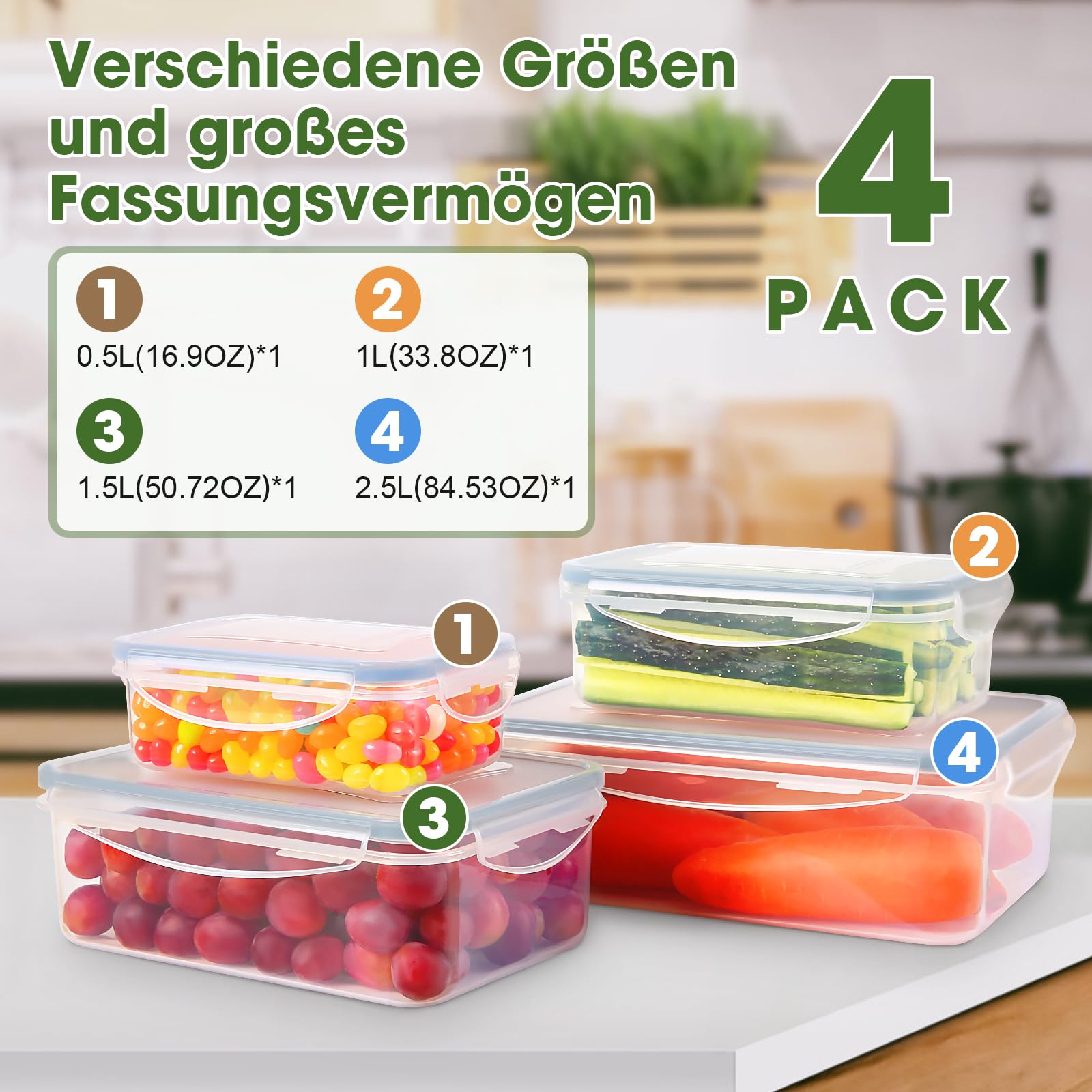 Frischhaltedosen Set 3-teilig (2,75L + 1,8L + 1,1L) - Luftdicht, BPA-frei, Mikrowellengeeignet