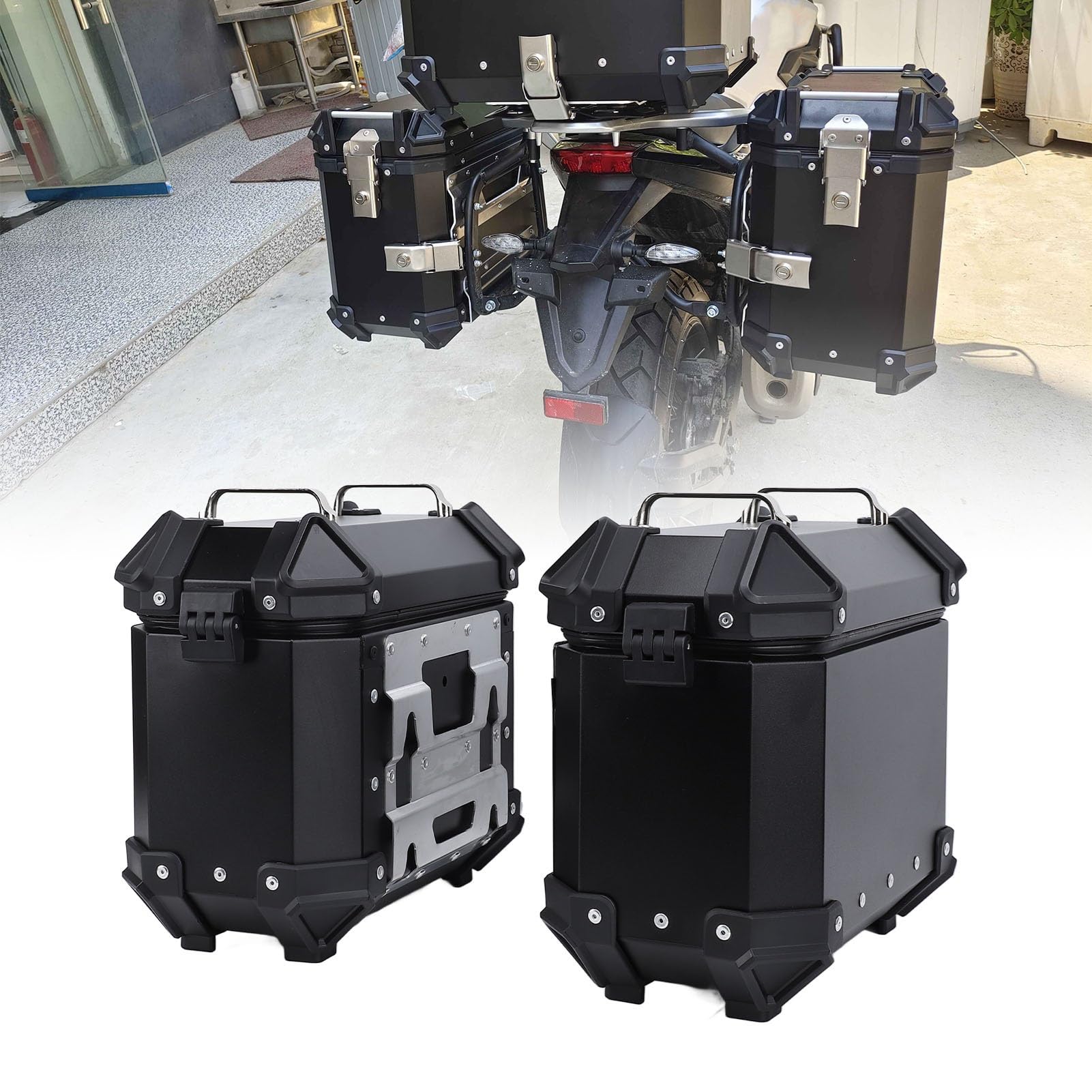 Valise Latérale de Moto 18l, Boîte de Selle Rigide en Alliage D'aluminium avec Serrure de sécurité et Poignée pour Bagages de Casque (BLACK)