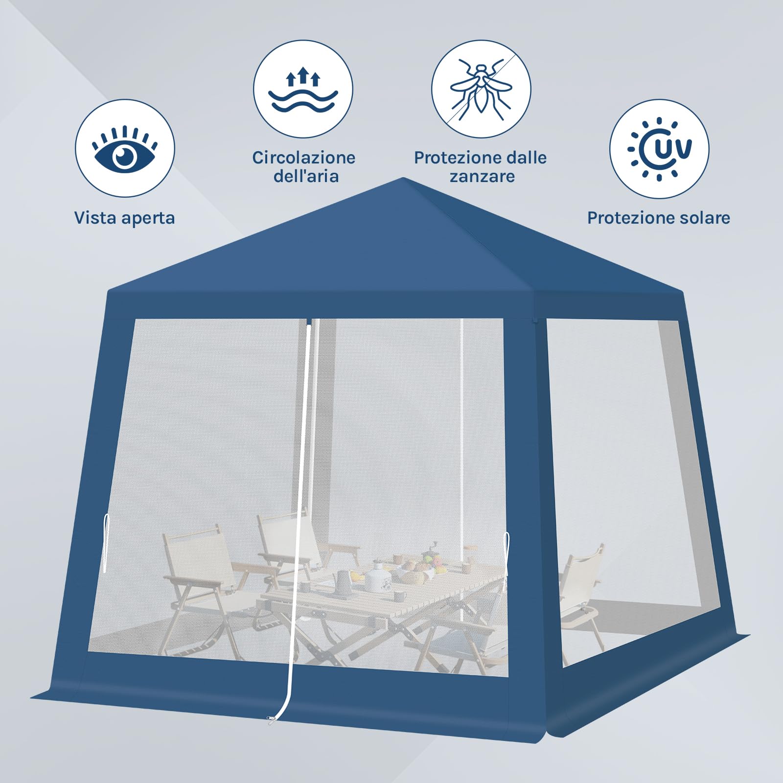 WOLTU Gazebo 3x3 Pieghevole Impermeabile, Pergolato da Giardino, Gazebo da Esterni, con Pareti Laterali a Zanzariera, per Campeggio, Feste, Blu