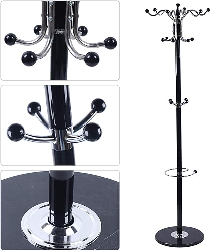 Miniatura 5 de Perchero de metal de 67 pulgadas, percheros con 16 ganchos, soporte para sombreros, soporte para árbol con base de mármol para colgar bufandas,