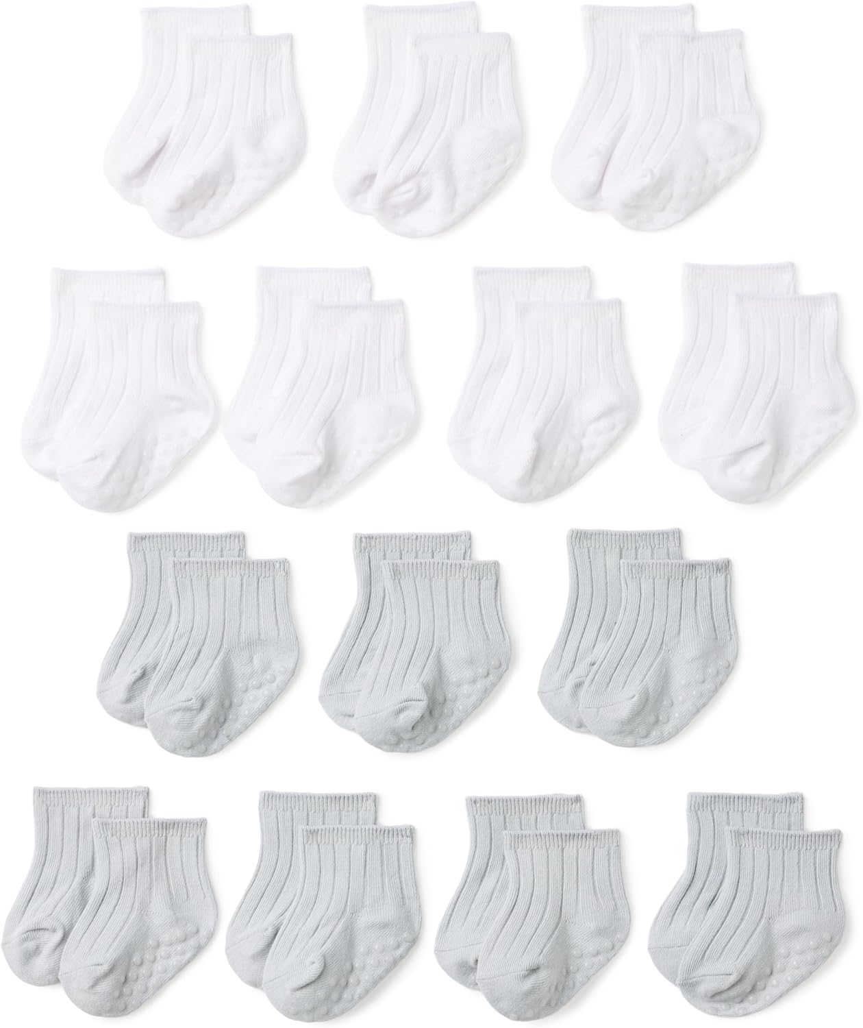 Amazon Essentials 14-Pack Unisex Baby Non-Slip Grip Ribbed Ankle Socks, 0-24 Months