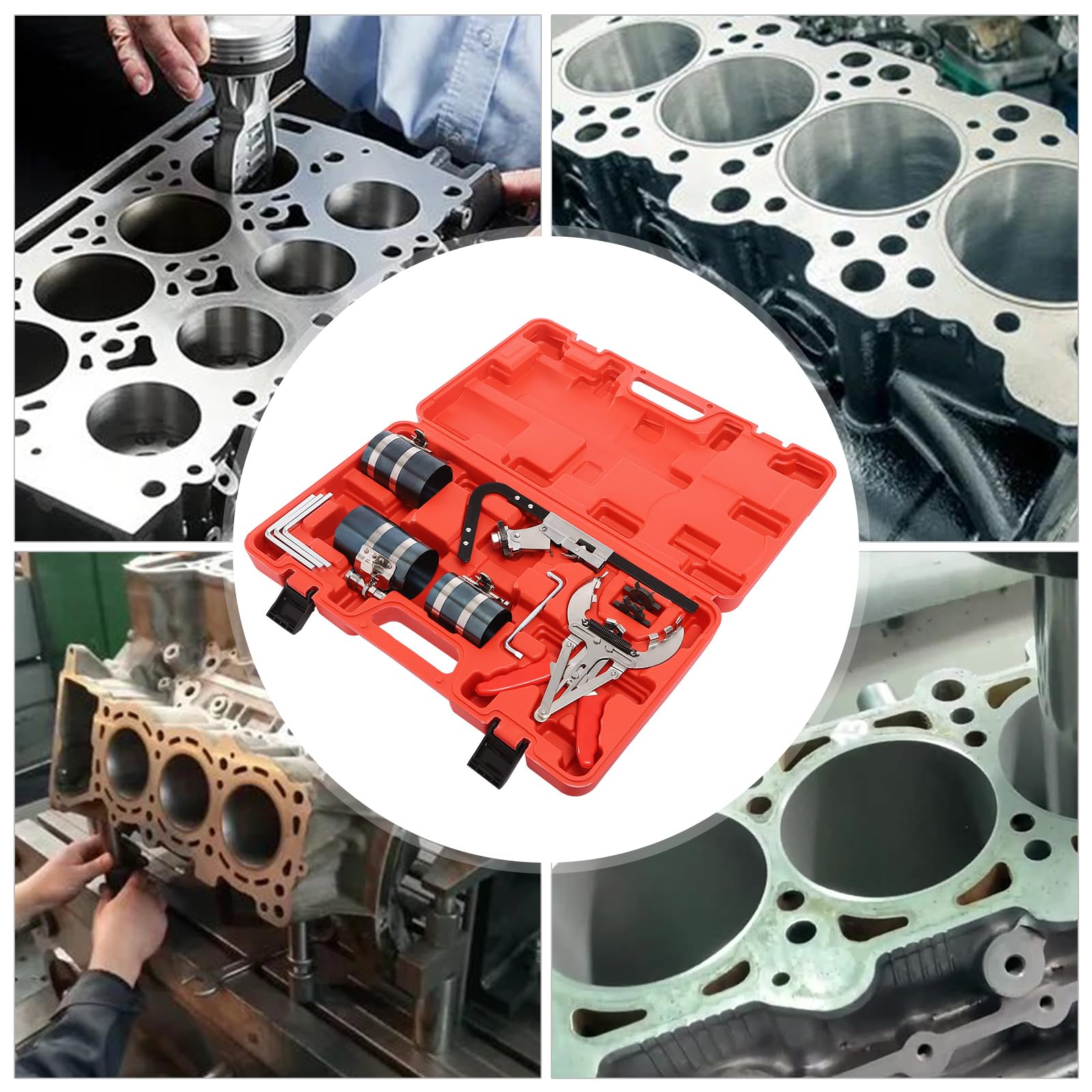 Jeu de 12 bandes de serrage pour segment de piston, kit d'outils de réparation, avec boîte à outils, bande de serrage pour réparation de moteur de voiture, moto