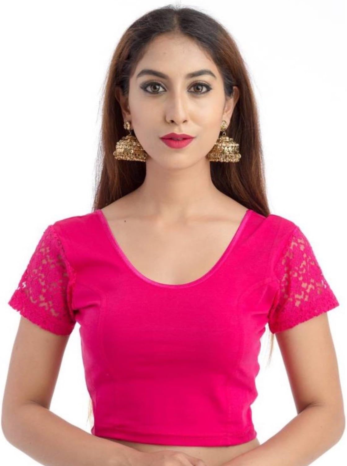 Fressia Fabrics Women's Stretchable Readymade Saree Blouse Crop Top Choli Pack of 3||Readymade||Stretchable||Festive Collection