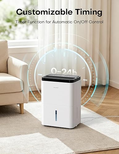 Miniatura 4 de Deshumidificadores grandes para el hogar Max 34 pintas, deshumidificador de compresor con manguera de drenaje, control inteligente de humedad, 3