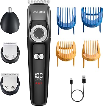 Barberboss 3-in-1 Beard & Hair Trimmer for Men, Cordless Grooming Kit with Nose/Ear Trimmer, Adjustable Dial, Ceramic Blades, Waterproof & USB Charging, Men s Grooming Kit