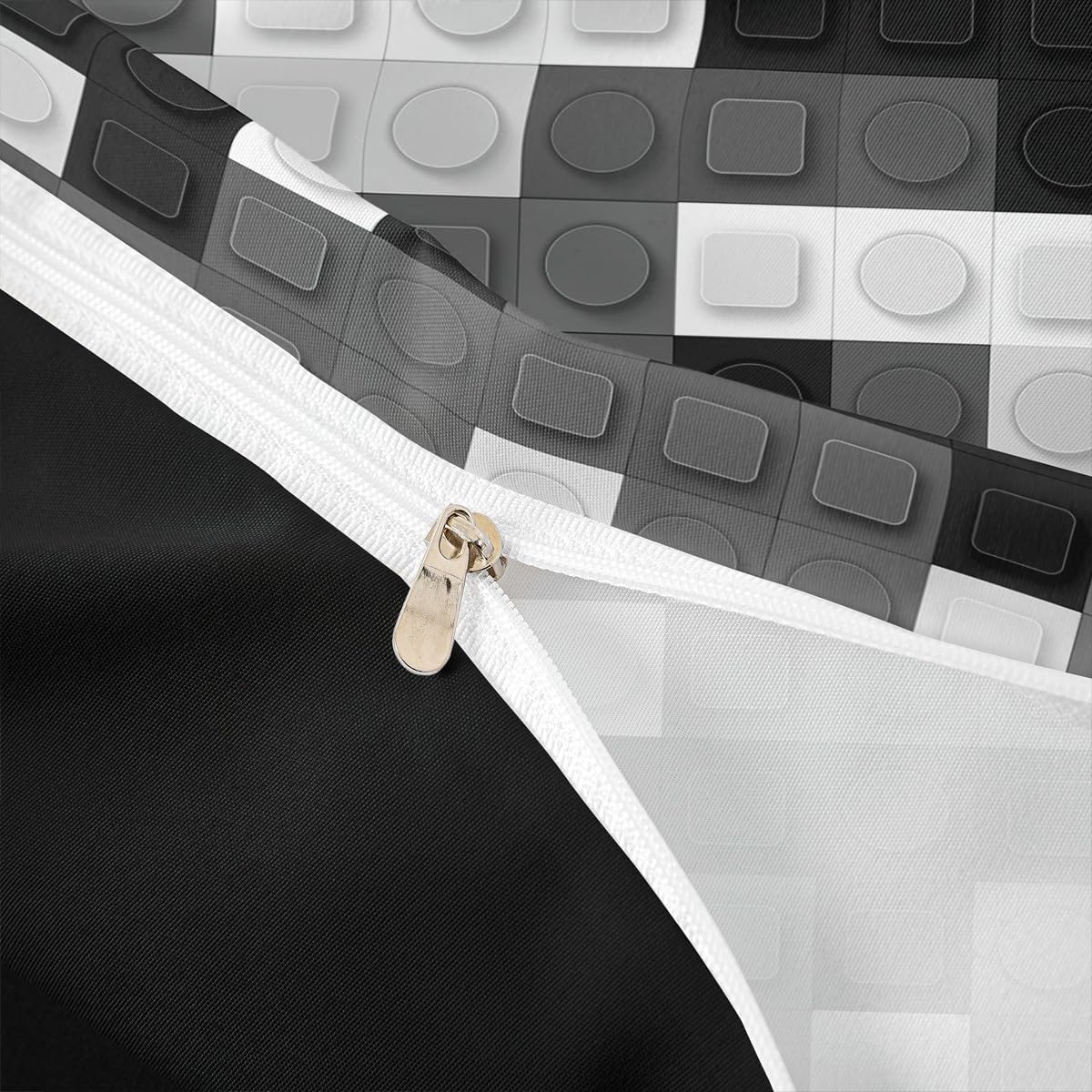 Feelyou Building Blocks Bedding Set Twin Size Kids Games Toy Comforter Cover Set for Boys Teens Toy Brick Duvet Cover Breathable Black Grey White Bedspread Cover Room Decor Quilt Cover