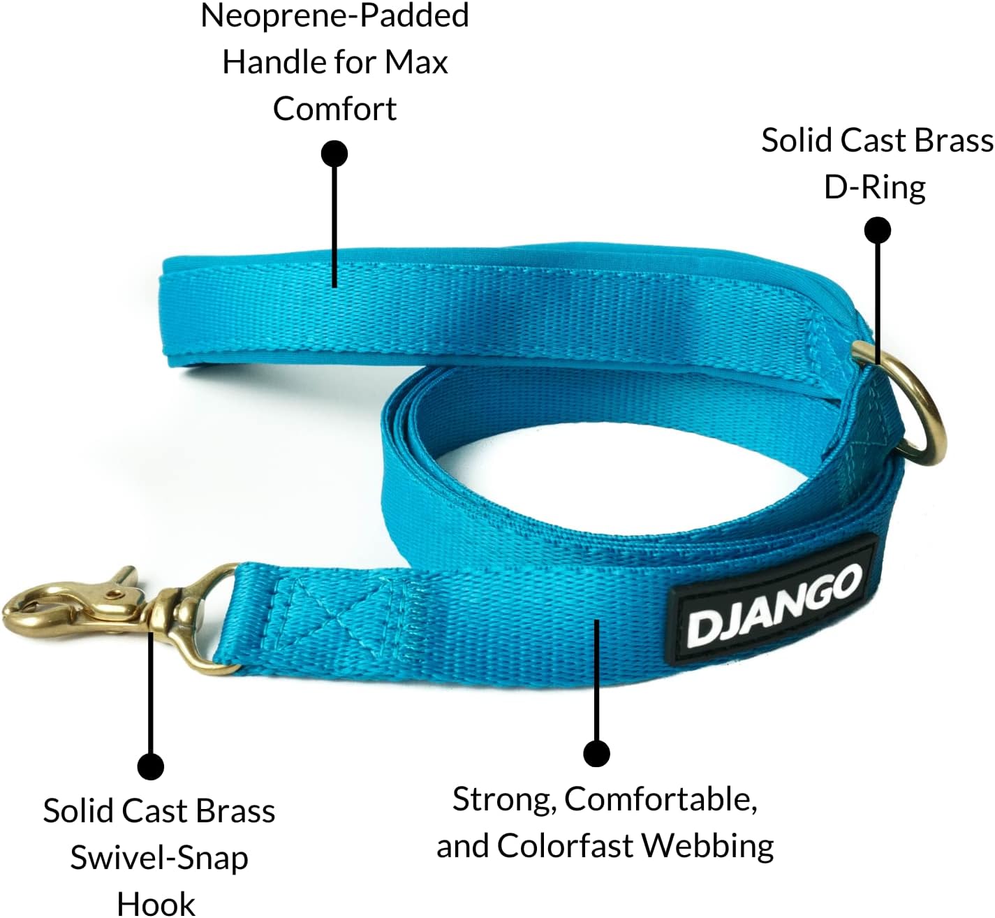 DJANGO Dog Leash 5FT - Padded Handle & Gold Swivel Clip - Pacific Blue image 5