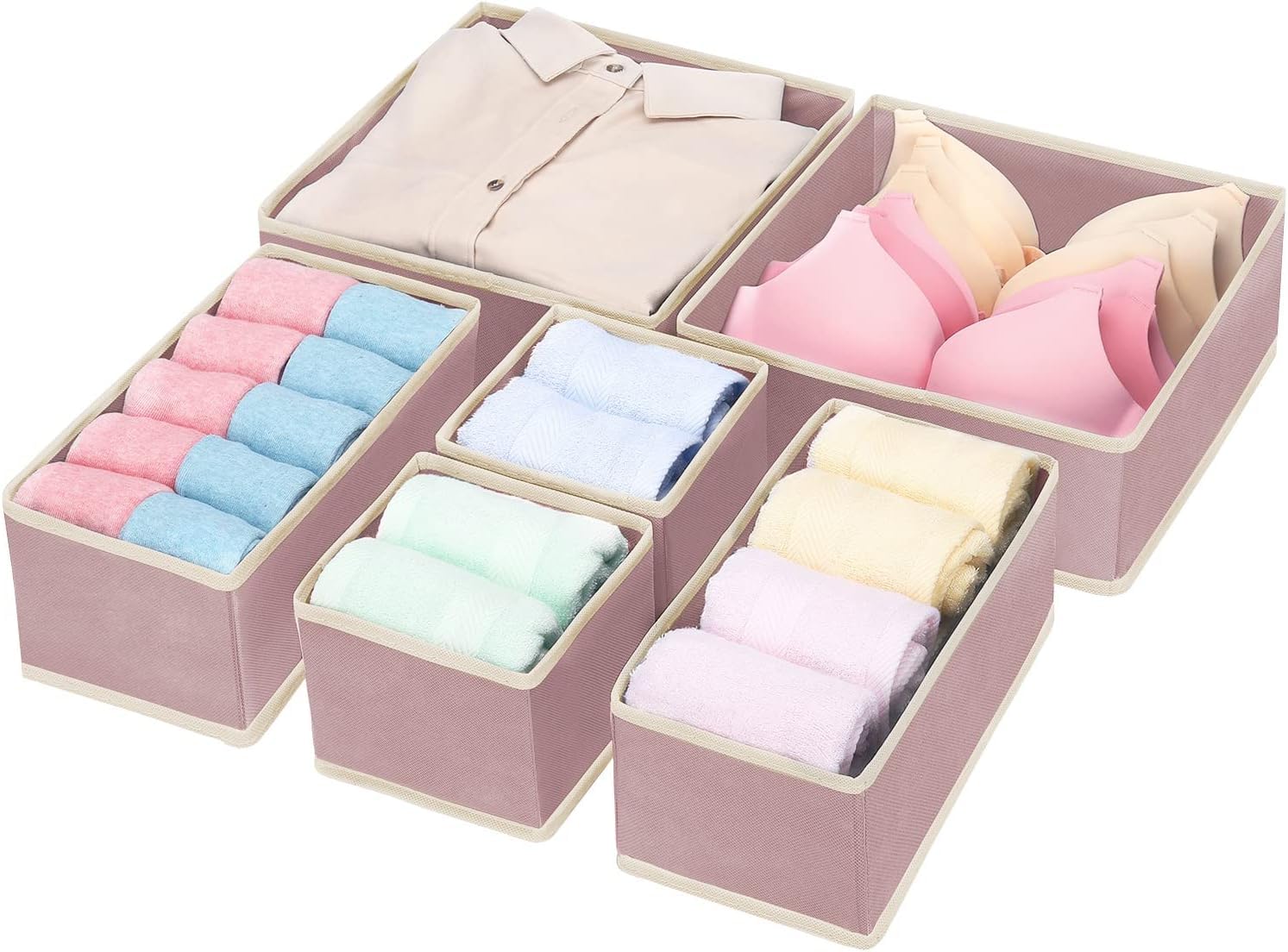 Styleys Non-Woven Foldable Cloth Storage Box Closet Dresser Drawer Organizer Cube Basket Bins Containers Divider With Drawers Underwear,Bras,Socks,Ties,Scarves,Set Of 6 (Pink,S12014),Clothing)