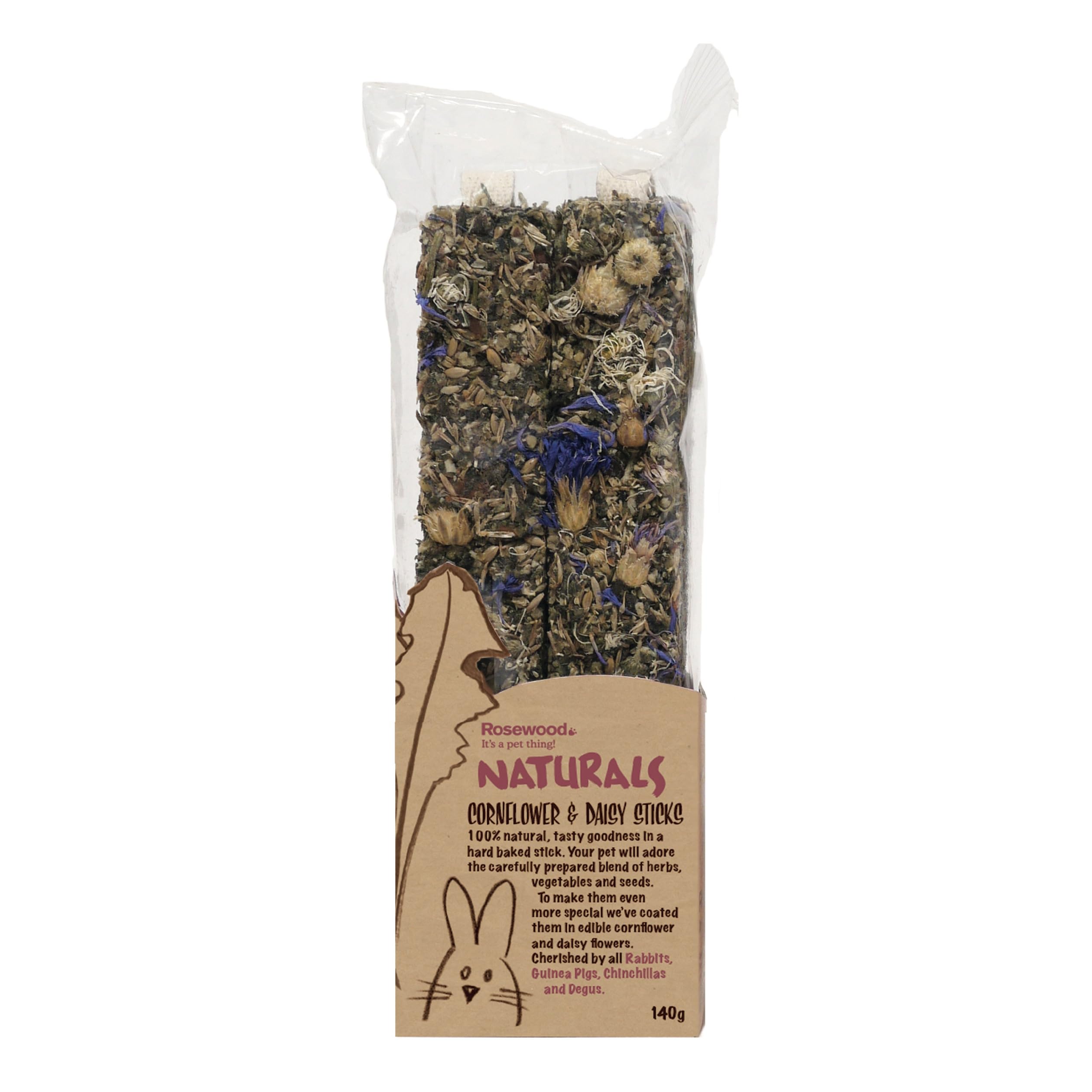 Rosewood Naturals Cornflower & Daisy Sticks, Small Animal Treat for Rabbits, Guinea Pigs, Chinchillas, Degus, Hamsters, Gerbils, Mice and Rats, 140g