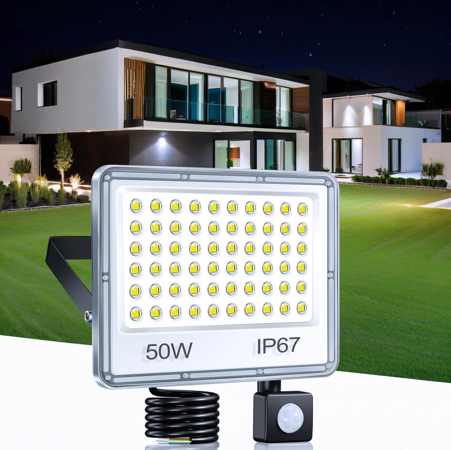 TASINUO 50W Security Lights Outdoor Motion Sensor,5000LM PIR LED Floodlight