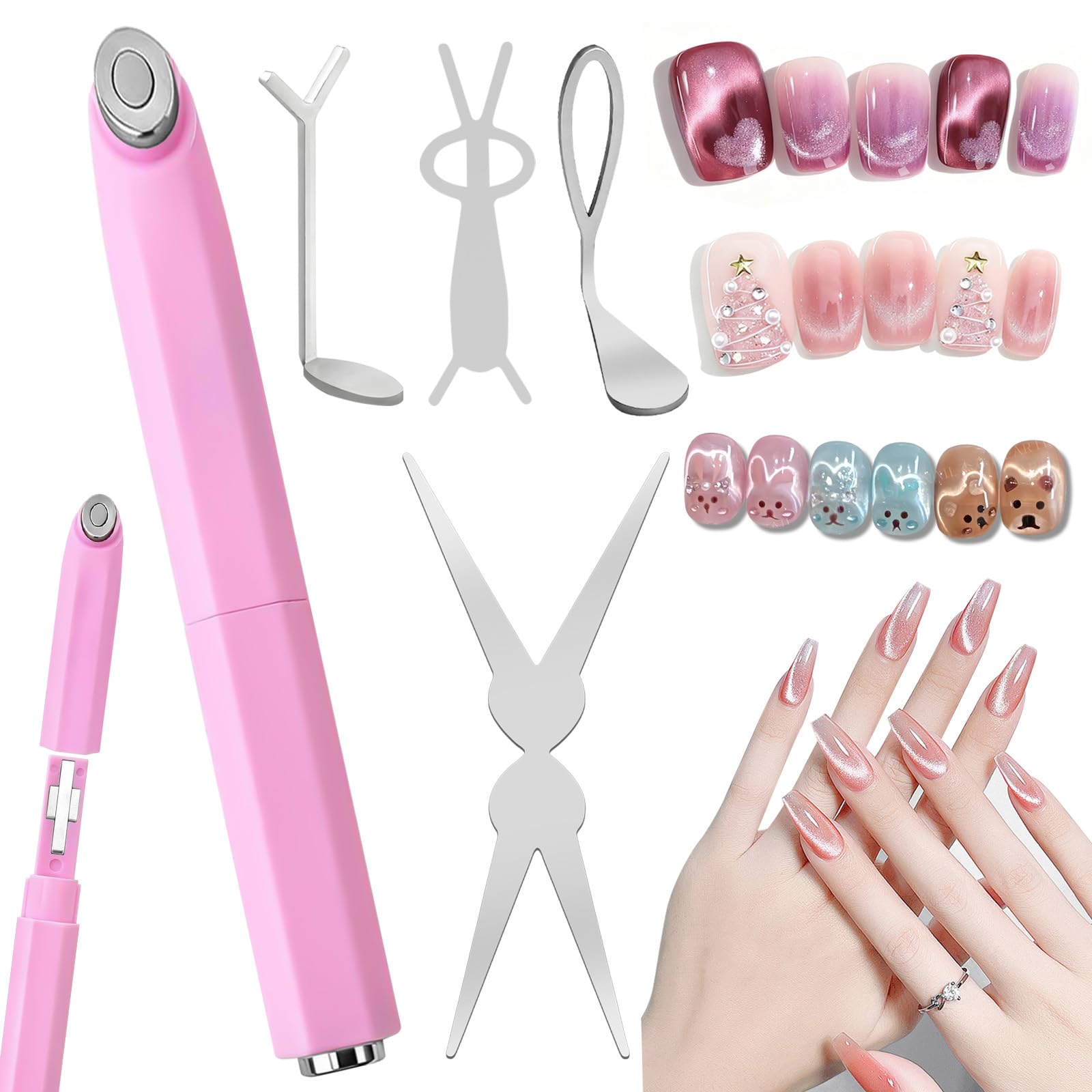 New Pink 3-in-1 Ring Cat Eye Magnet, Cateye Magnet for Nails Magnet Tool Easy to Use for Beginners & Nail Artists Various Creative Patterns Not Easily Damaged