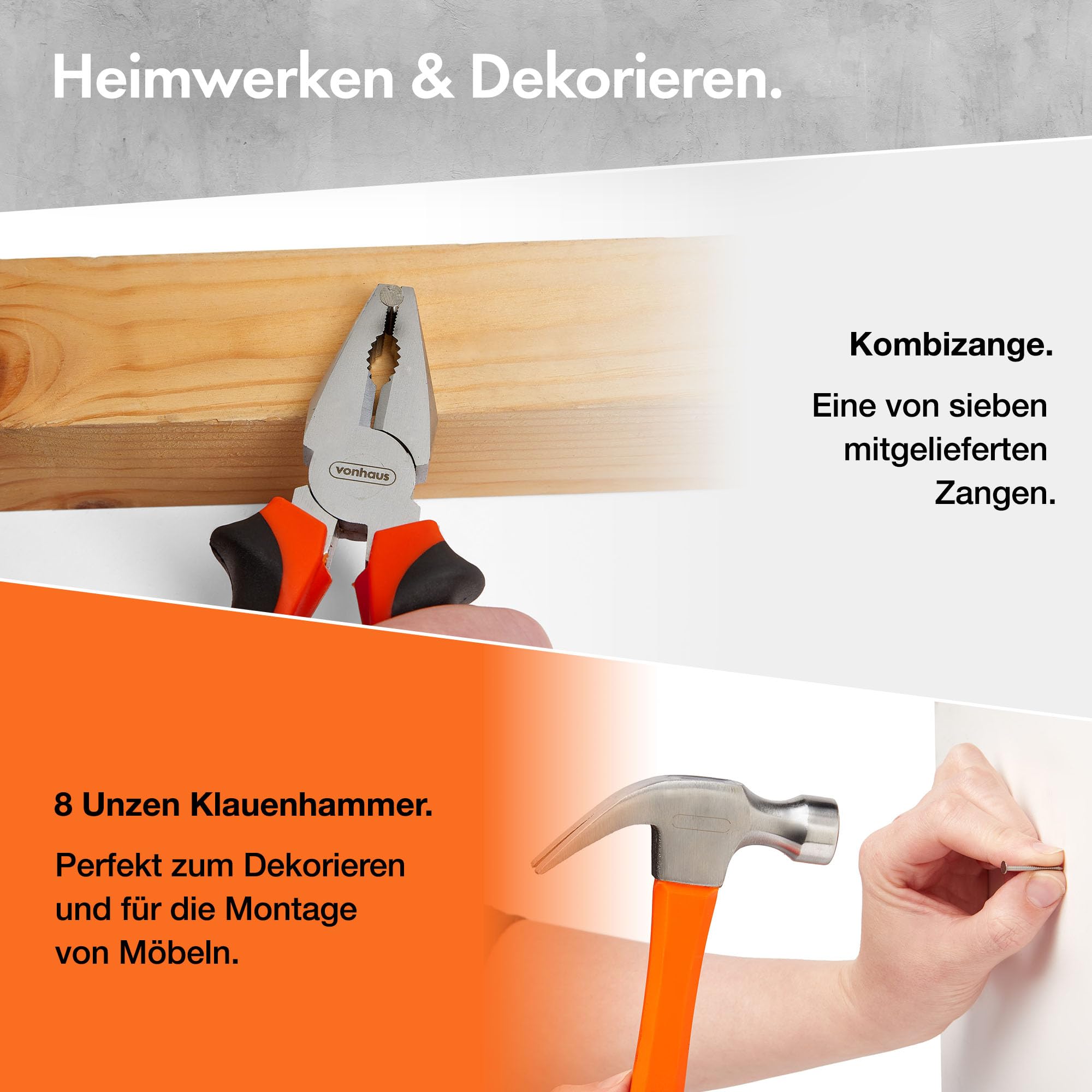 VonHaus Werkzeugset Haushalt, Ultimativer 120-Teiliger Werkzeugkoffer, Enthält Werkzeuge, LED-Taschenlampe, Sechskantschlüssel, 3m Maßband & Mehr mit Werkzeugkiste, DIY-Set- Perfekt für Anfänger