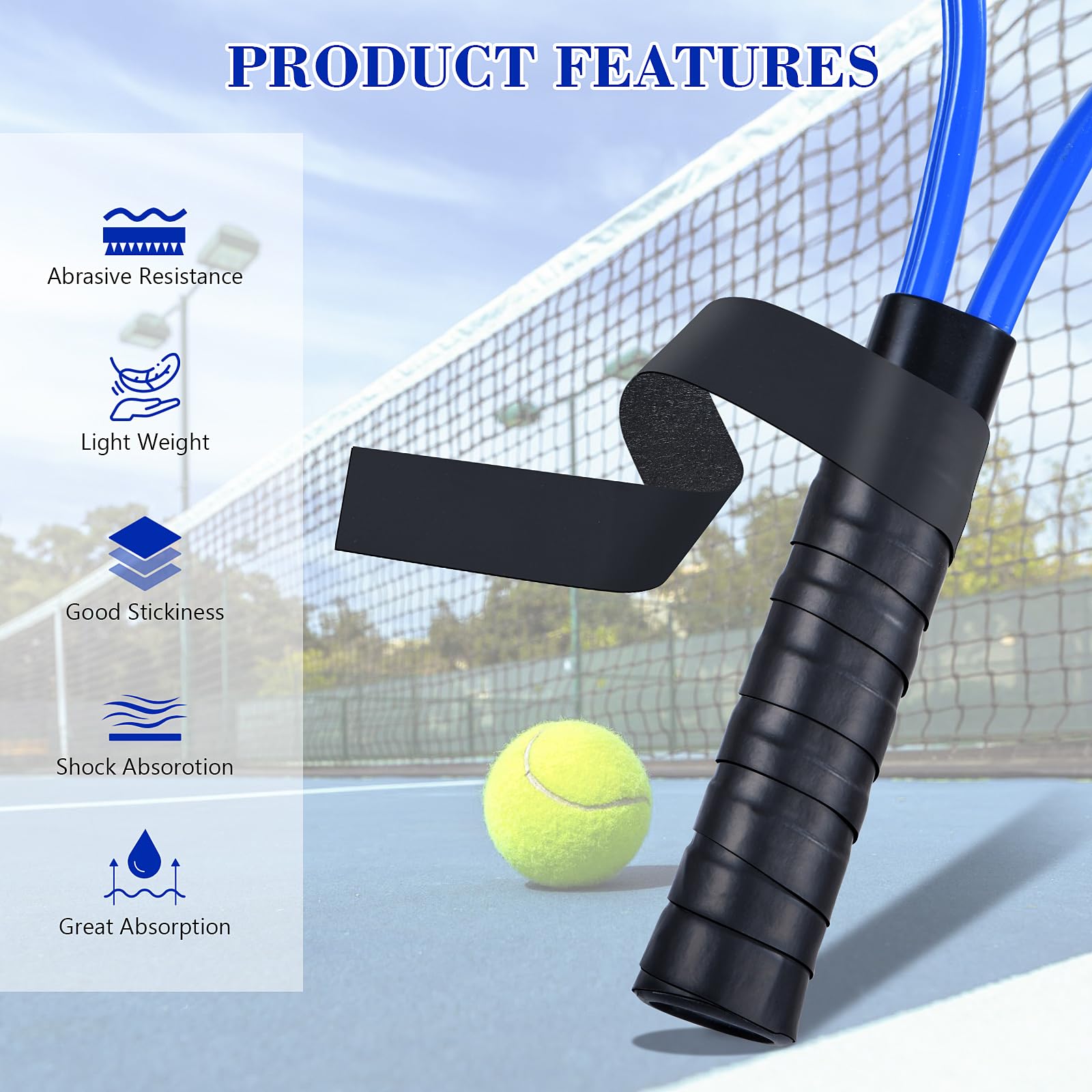 Paquete de 6 cintas de agarre de raqueta de tenis de alto rendimiento, cinta antideslizante para agarre de raqueta de tenis, agarre de raqueta de tenis, agarre súper absorbente de sensación