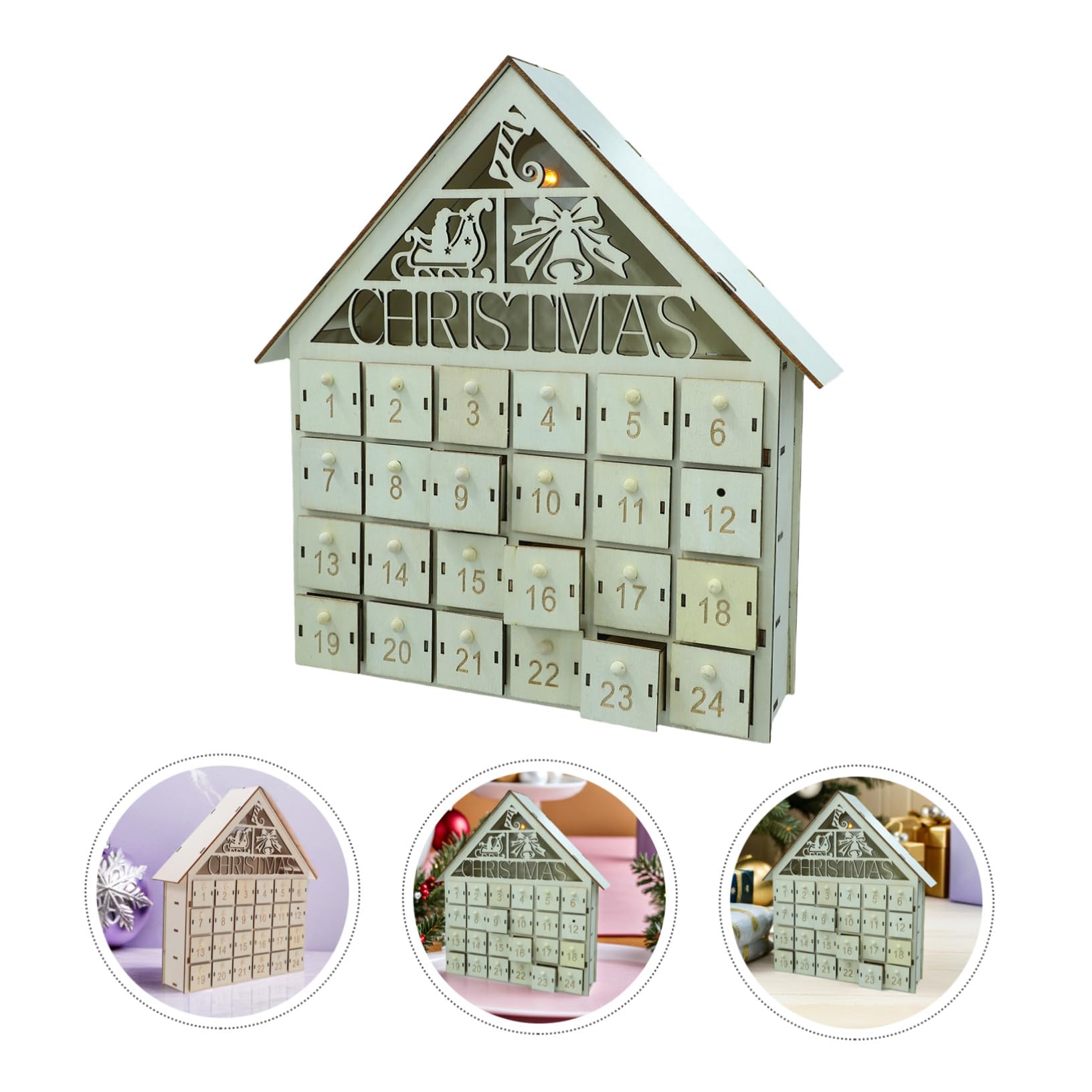 Calendario Avvento Natalizio in Legno con LED Ricaricabili per Sorprese Decorazione Interattiva Te per Famiglie Casa Conto alla Rovescia Natale