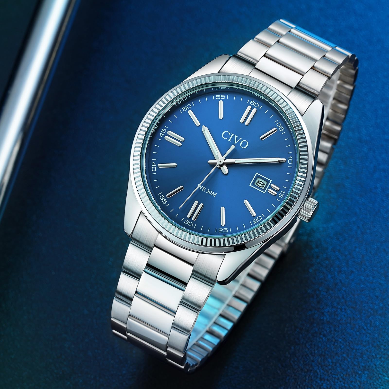 CIVO Analog Mens Watches Silver: Wrist Watches with Date Easy to Read - Dress Stainless Steel Watch for Men Gifts for Husband Father at Birthday Anniversary