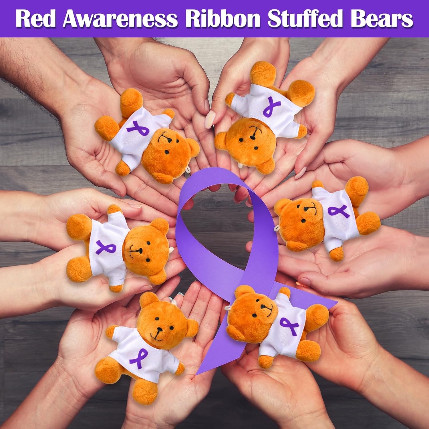 Blueweenly 18 Pcs Bulk Purple Ribbon Bear 4 Inch Alzheimer's Epilepsy Pancreatic Cancer Awareness Plush Toys Purple Ribbon Gifts Stuffed Animal for Charity Fundraiser Support Office Supplies