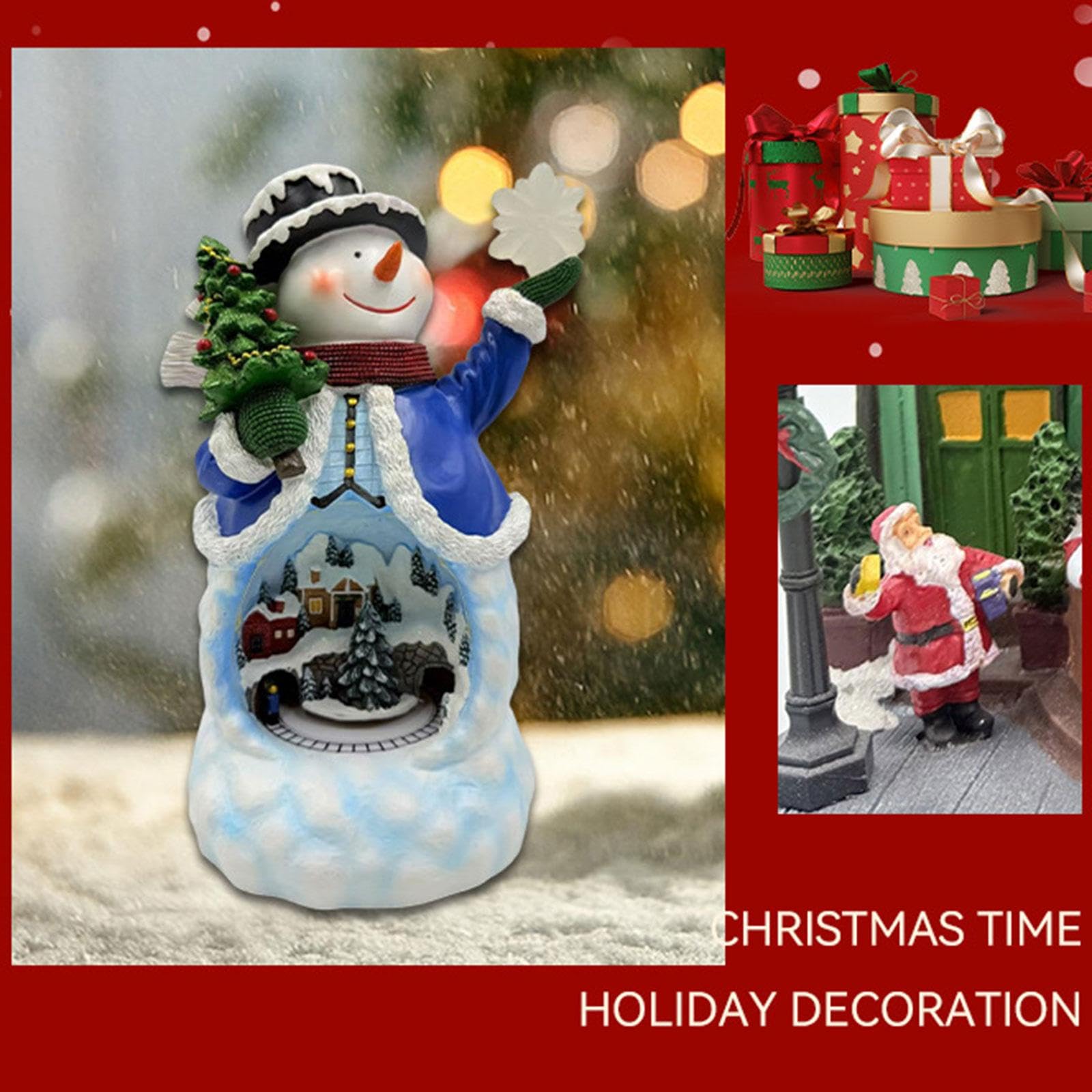 Generic Bonhomme de Neige Rotatif électrique, Décoration de Table, Usage Polyvalent, avec Effets Musicaux et Lumineux, En Résine