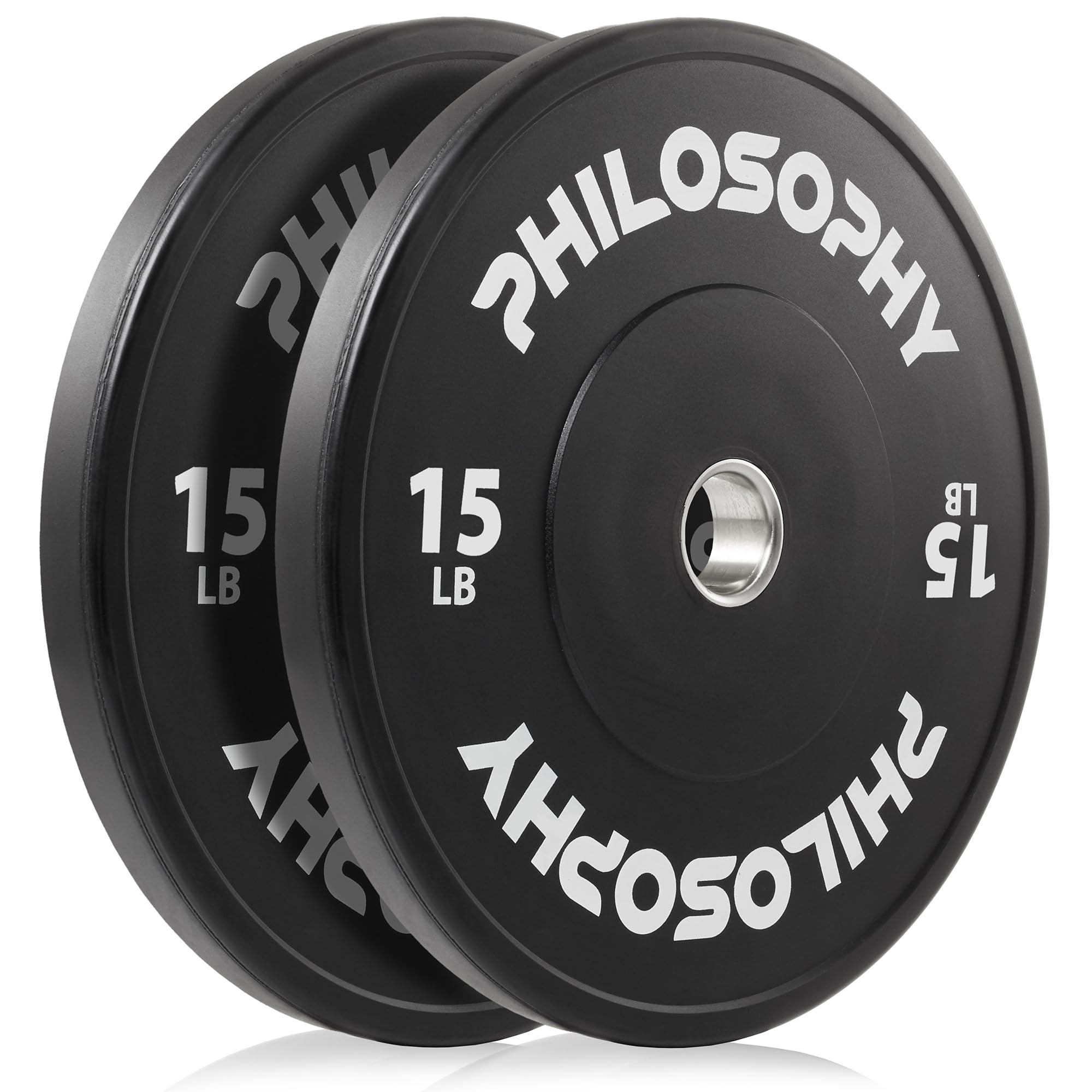 Philosophy Gym Olympic 2-Inch Rubber Bumper Plate - 15 LB, Black, Set of 2 Plates