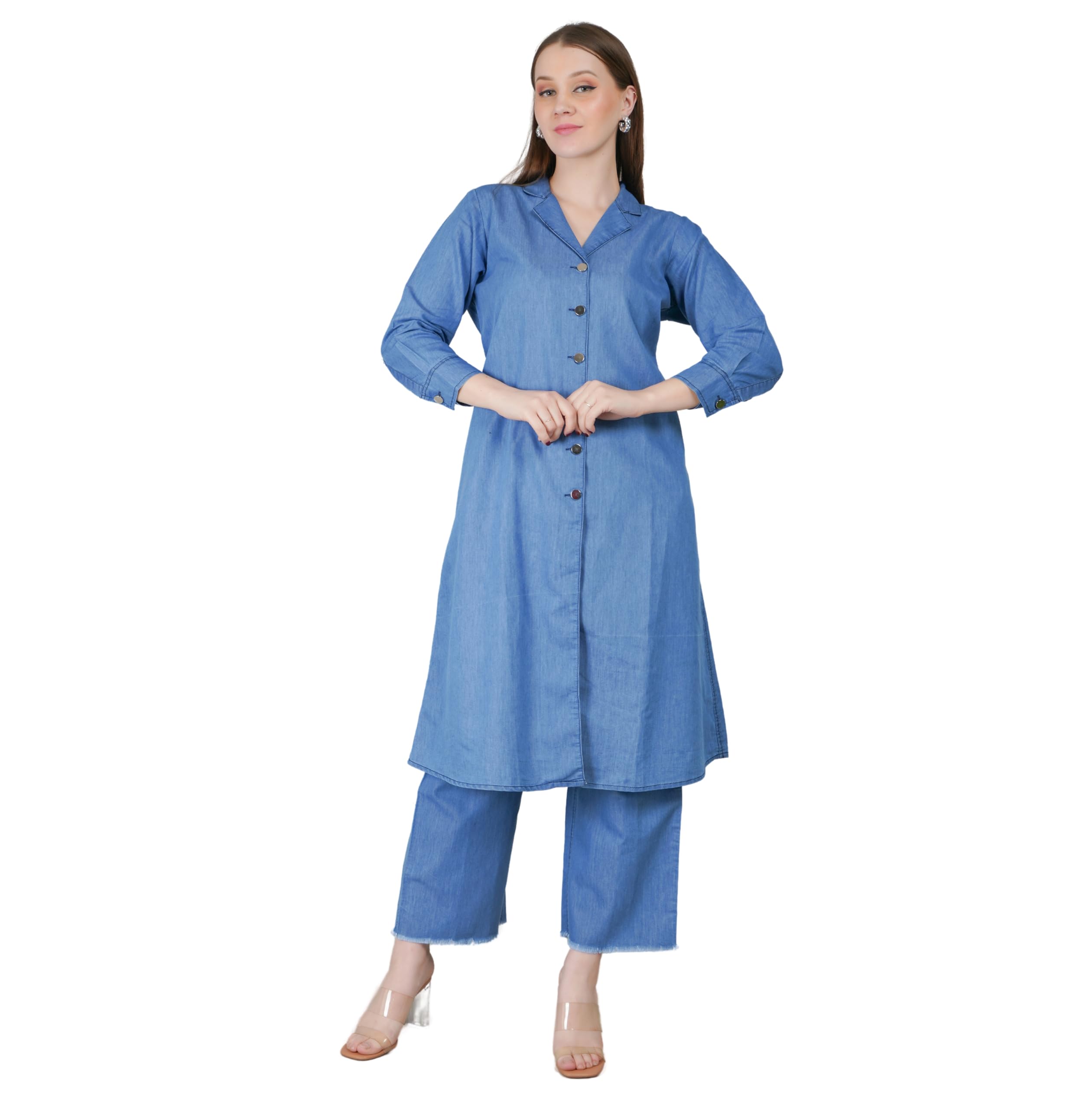 Cotton Denim Long Co-ord Set | Two-Piece Outfit | Denim Ensemble | Trendy And Comfortable Wear |-image-33
