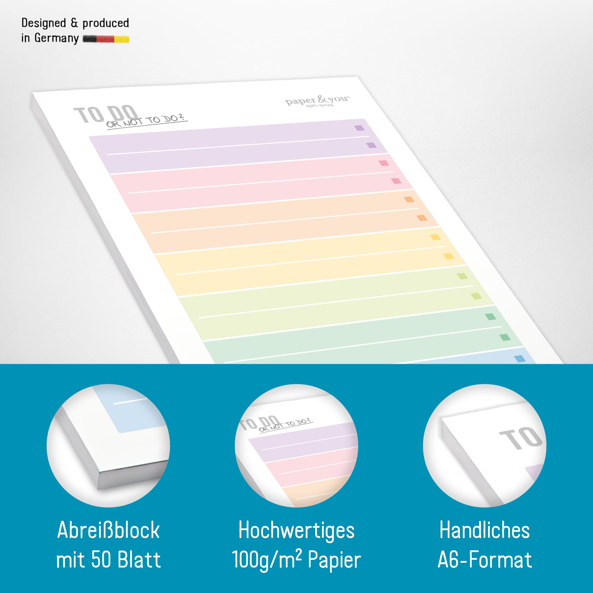 paper&you® A6 to-do list pad "Rainbow" with 50 tear-off sheets - notepad, daily planner, organizer - sustainable & climate-friendly - Image 2