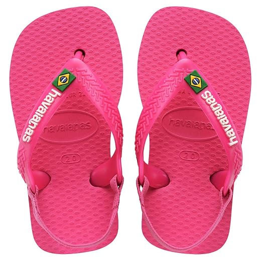 Pimpolho Chinelo Infantil Baby Sandália Praiana Feminina Menina Tiras com Brilho e Elástico, Solado Antiderrapante, Tamanhos 17 a 23 Chinelo Havaianas Baby Brasil Logo Rosa Cristal