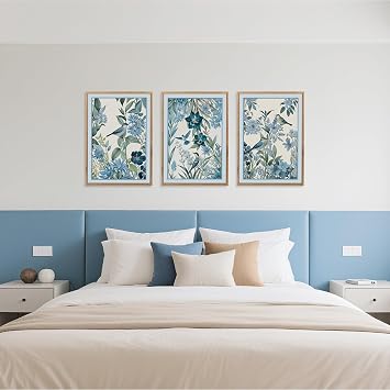 ANHUIB Vintage Blue Birds and Botanical Framed Wall Art Set Classic Chinoiserie Audubon Bird Canvas Artwork Abstract Watercolor Flowers Floral Framed Print for Bedroom Living Room Office Home 30×40cm