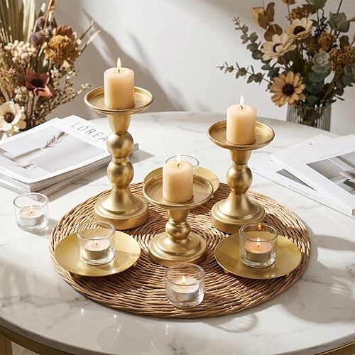 Miniatura 2 de Vesici 12 portavelas de oro, placa de hierro, soporte para velas, centros de mesa decorativos para mesa, boda, eventos, fiesta, sala de estar,