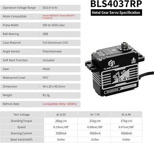 Miniatura 6 de Servos sin escobillas de 81.6 lbs, servo de alto par de 8.4 V, servo de Crwaler RC impermeable IP67 compatible con Sanwa SSRNB4Futaba para