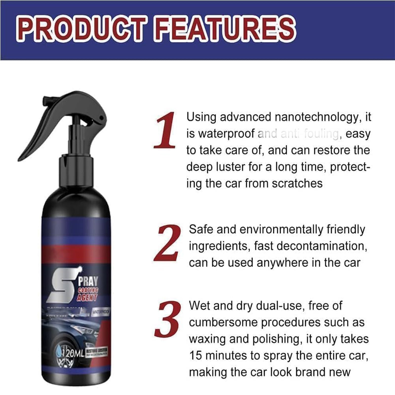 ReshlineCoating Spray,Multi-Functional Coating Renewal Agent Spray,3 in 1 High Protection Quick Ceramic Car Wax Polish,Scratch Quick Repair Nano Spray, Clean, Restore, Polish (2)