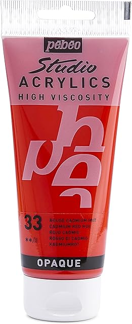 Pébéo - Studio Acrylics Fine Acrylic - Acrylic Paint - Red Acrylic - Cadmium Red Hue, 100 ml