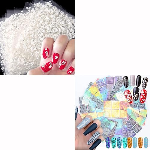 30 hojas de calcomanías de uñas con flores blancas y 24 hojas de calcomanías para plantillas de uñas