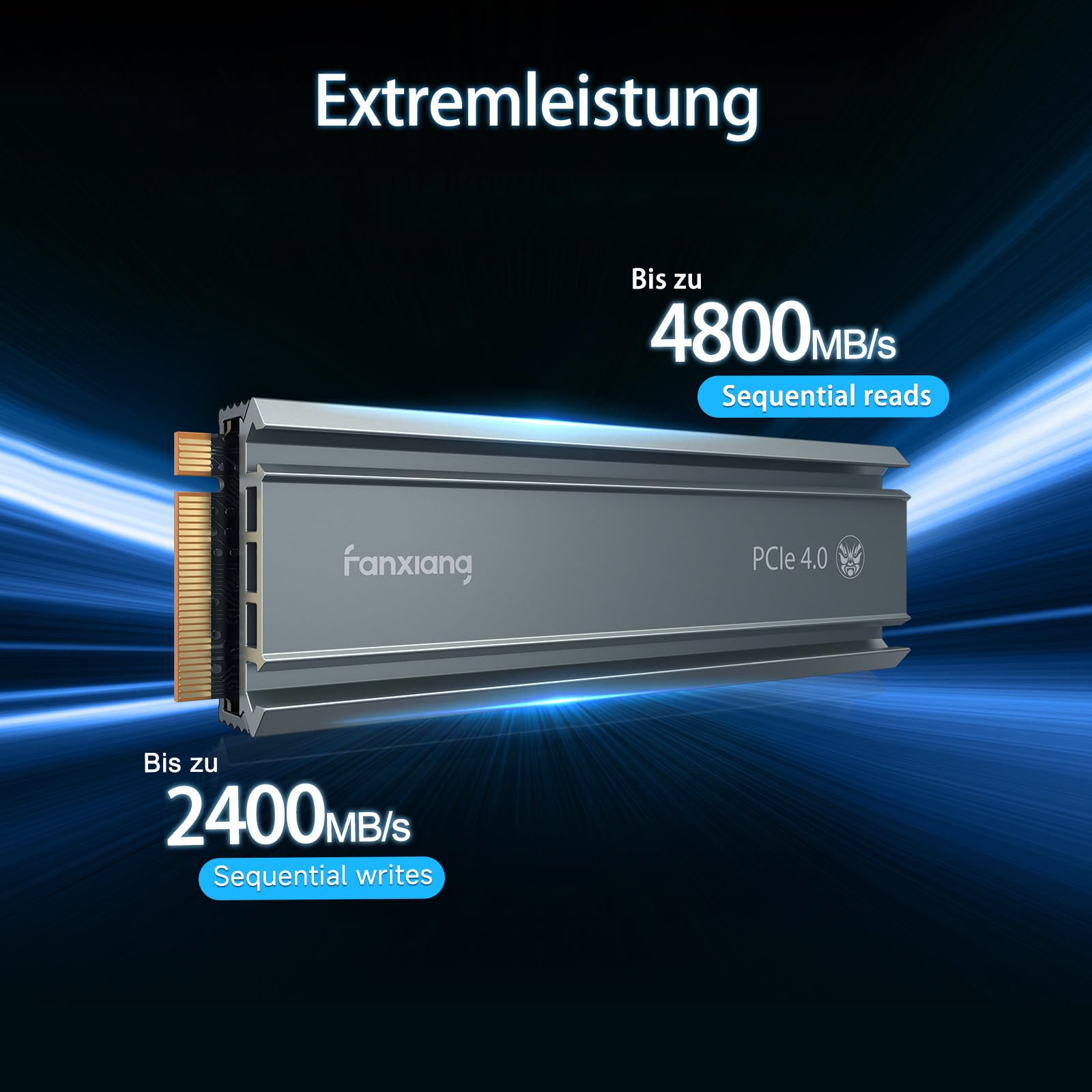 fanxiang Nvme SSD M.2 2280 500GB Interne Festplatte mit Kühlkörper PCIe 4.0, 4800MB/s Lesen, 2400MB/s Schreiben, für Gaming, Videoschnitt, Kompatibel mit Desktop, Spielekonsole (S660)