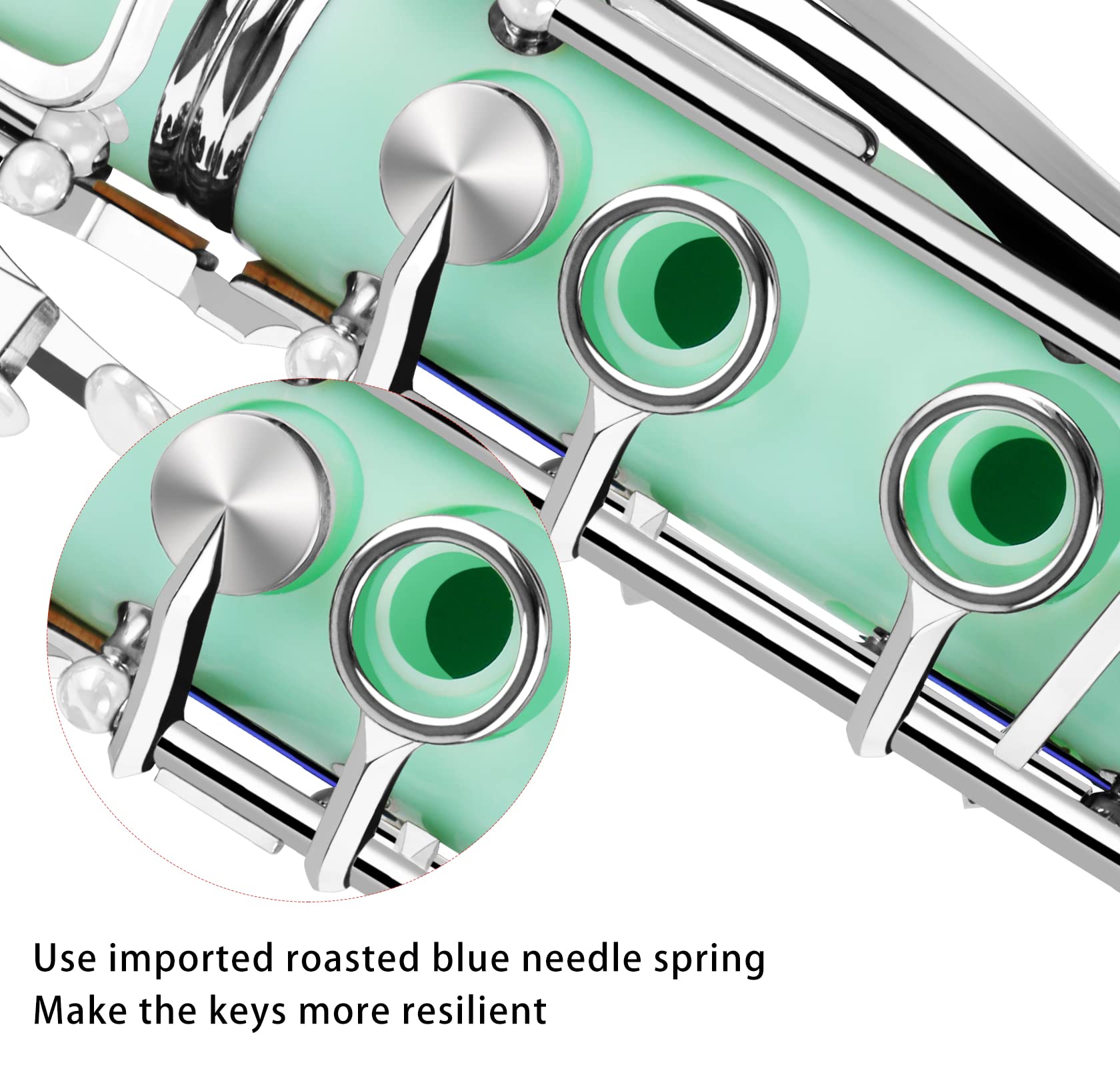 EASTROCK Bb Flat Clarinet - Nickel Keys, Green, Beginner Student Clarinet with 2 Barrels, Hard Case and Cleaning Kit