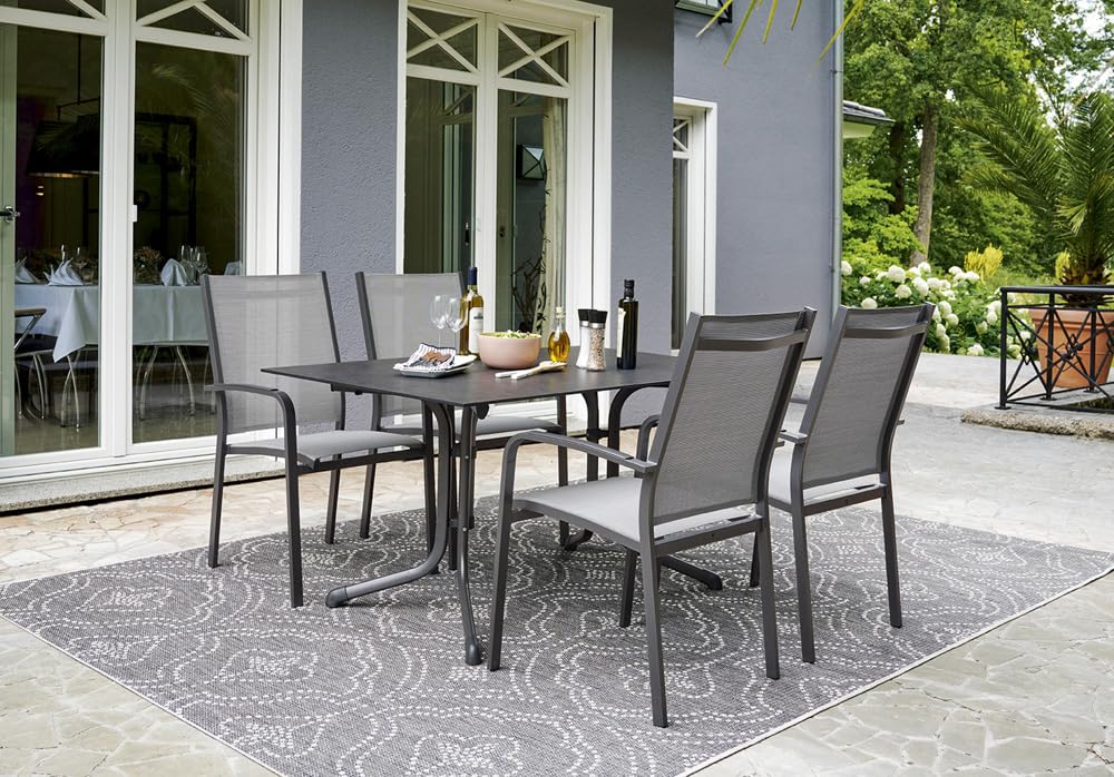 SIEGER Boulevard Platte. Klapptisch, Polytec-Dekorplatte und Stahlrohr-Gestell, Eisengrau/Schiefer anthrazit, 85cm ø, 5135-30 KT