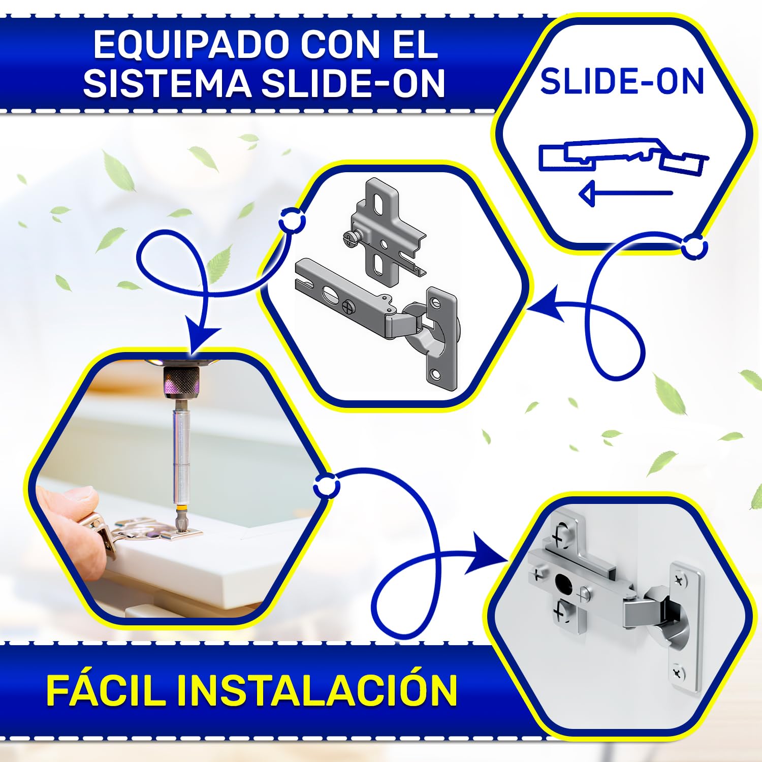 4 Piezas Bisagra Puertas Cocina con Ángulo Apertura 95° - Dotados del Sistema Slide-On - Montaje de Bisagra para Puertas H=0 Ø 26 mm - Garantía de 10 Años - MONTERAL